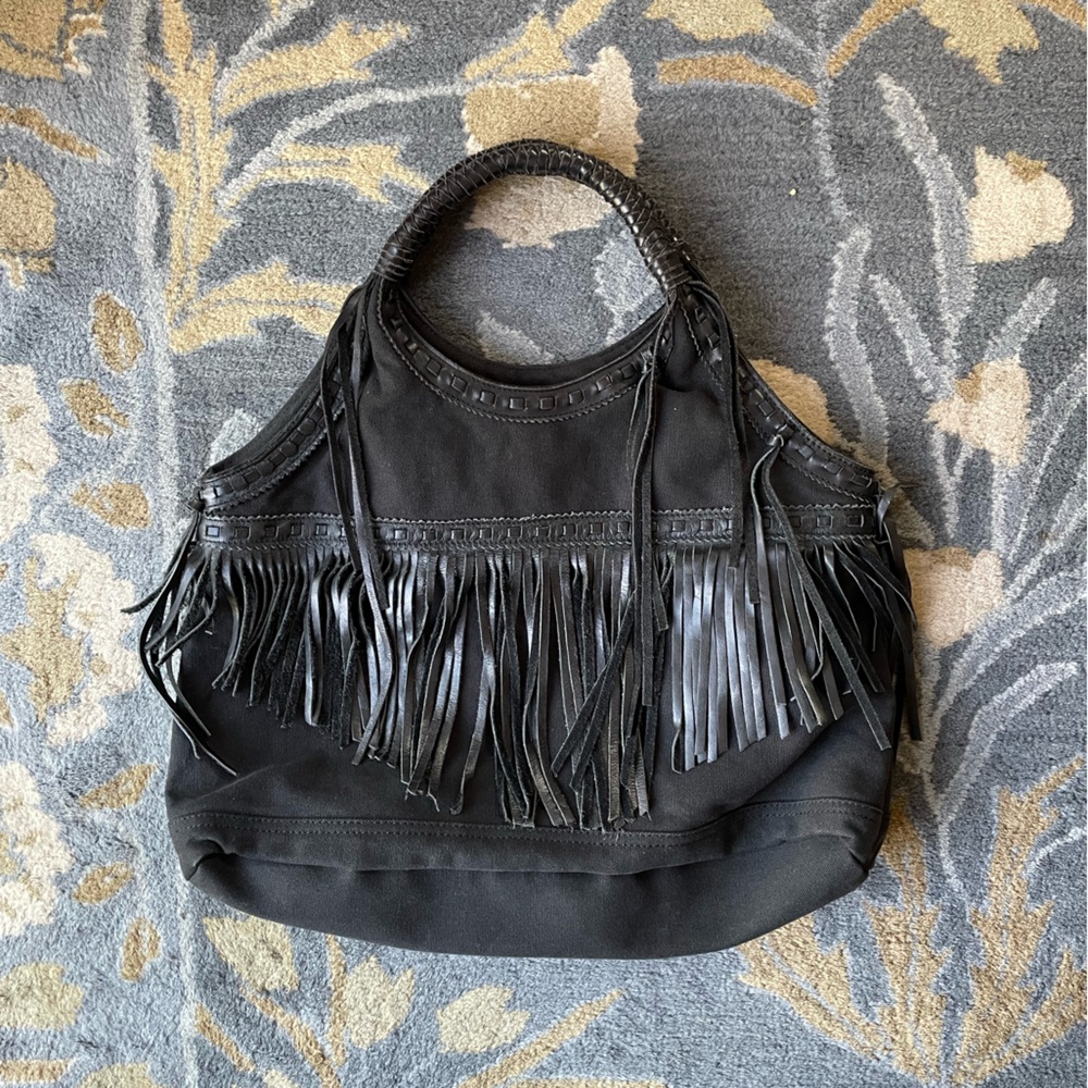 Ralph Lauren Denim & Supply Fringe Purse Denim Leather Black